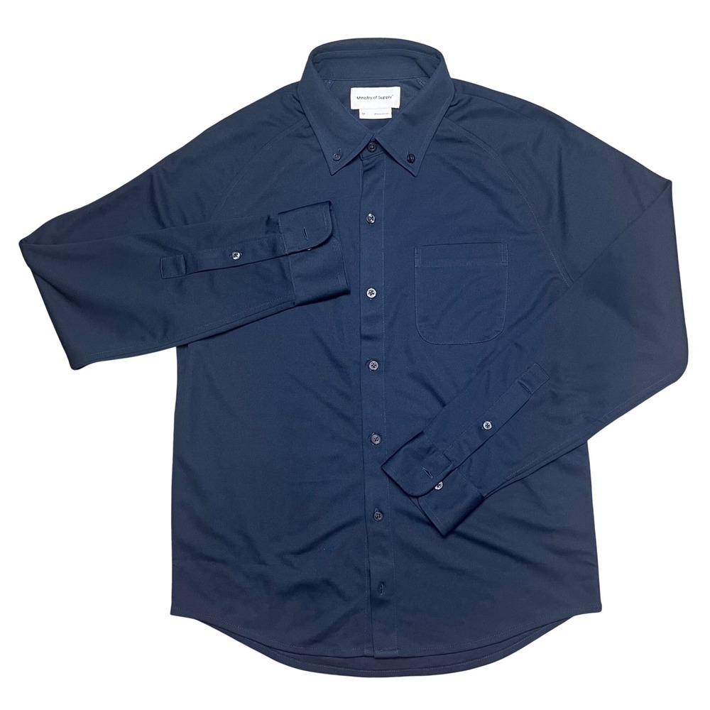 Ministry of Supply Aero Dress Shirt Men Medium Navy Blue Button Down Performance